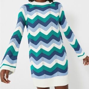 Tuckernuck Hyacinth House Beatriz Aqua Wavy Stripe Bell Sleeve Sweater Dress XXS